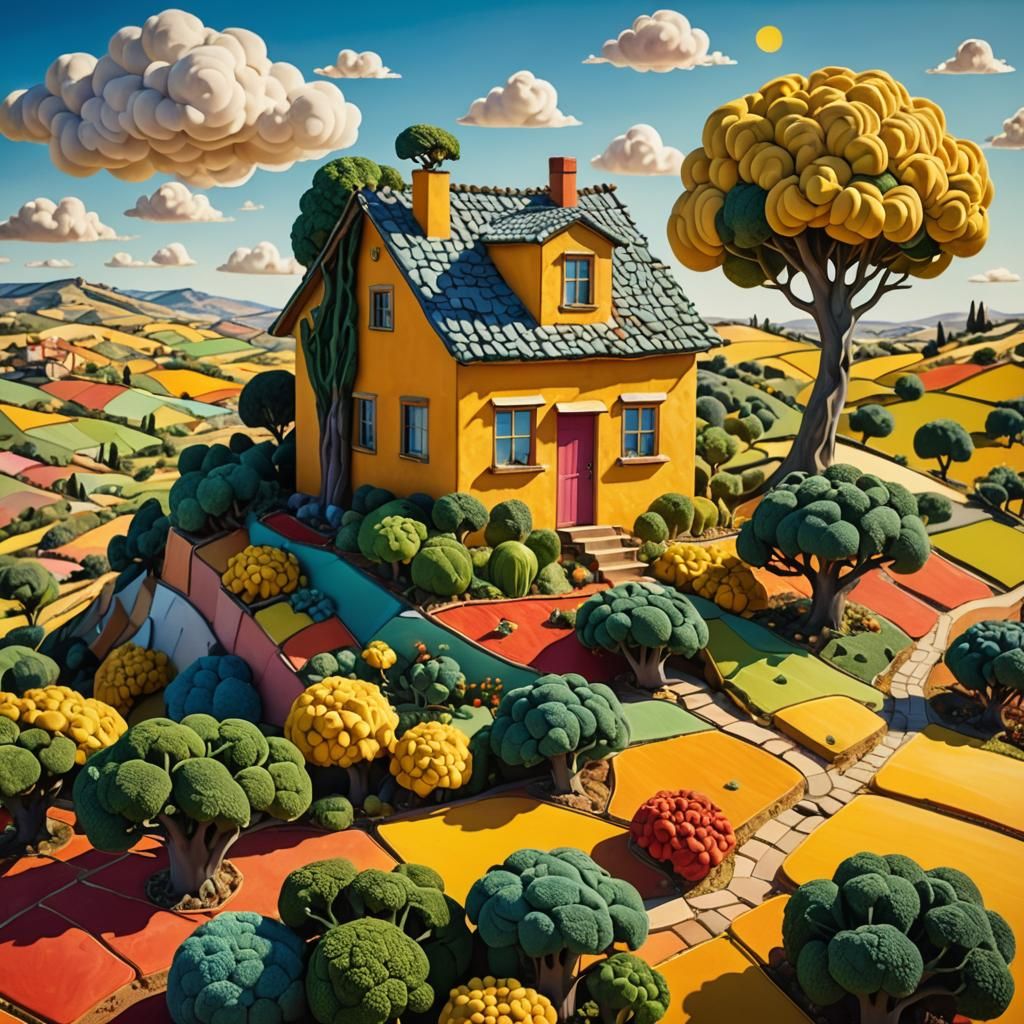 Surreal Broccoli Landscape Inspired by Salvador Dali