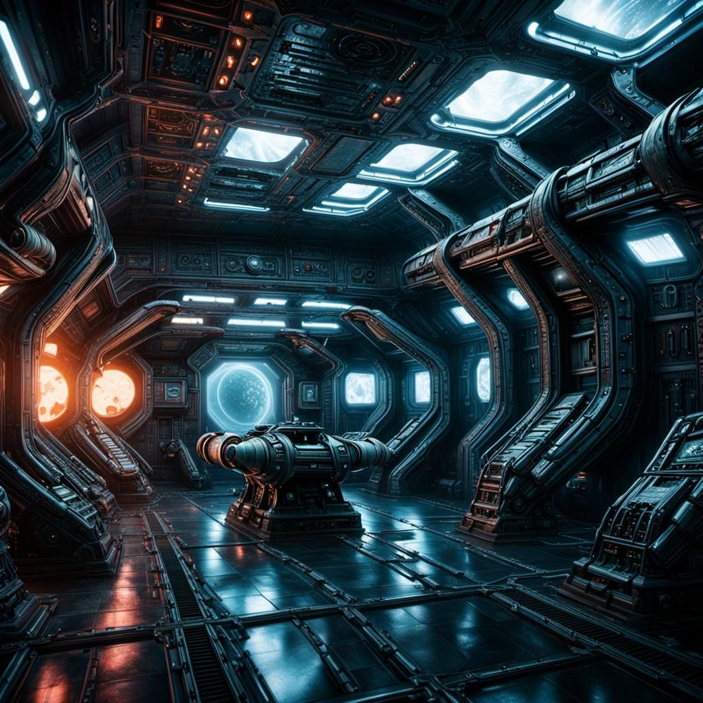 Alien Infestation Inside Space Station: Hyperrealistic