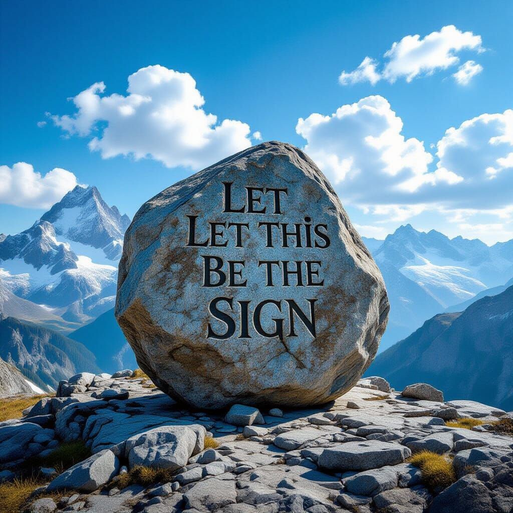 Majestic Stone Inscription in Mountain Landscape
