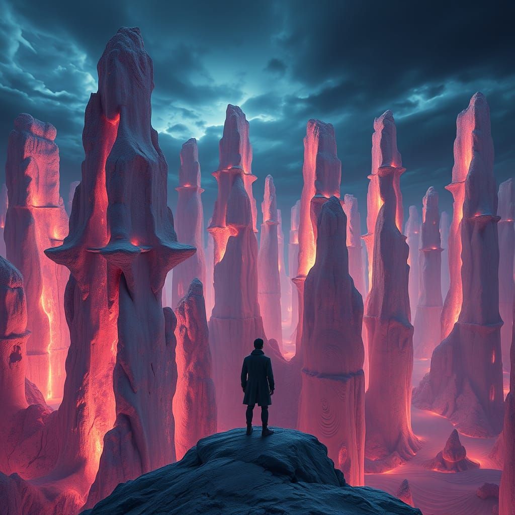 Surreal Salt and Sand Pillars in Ethereal Light