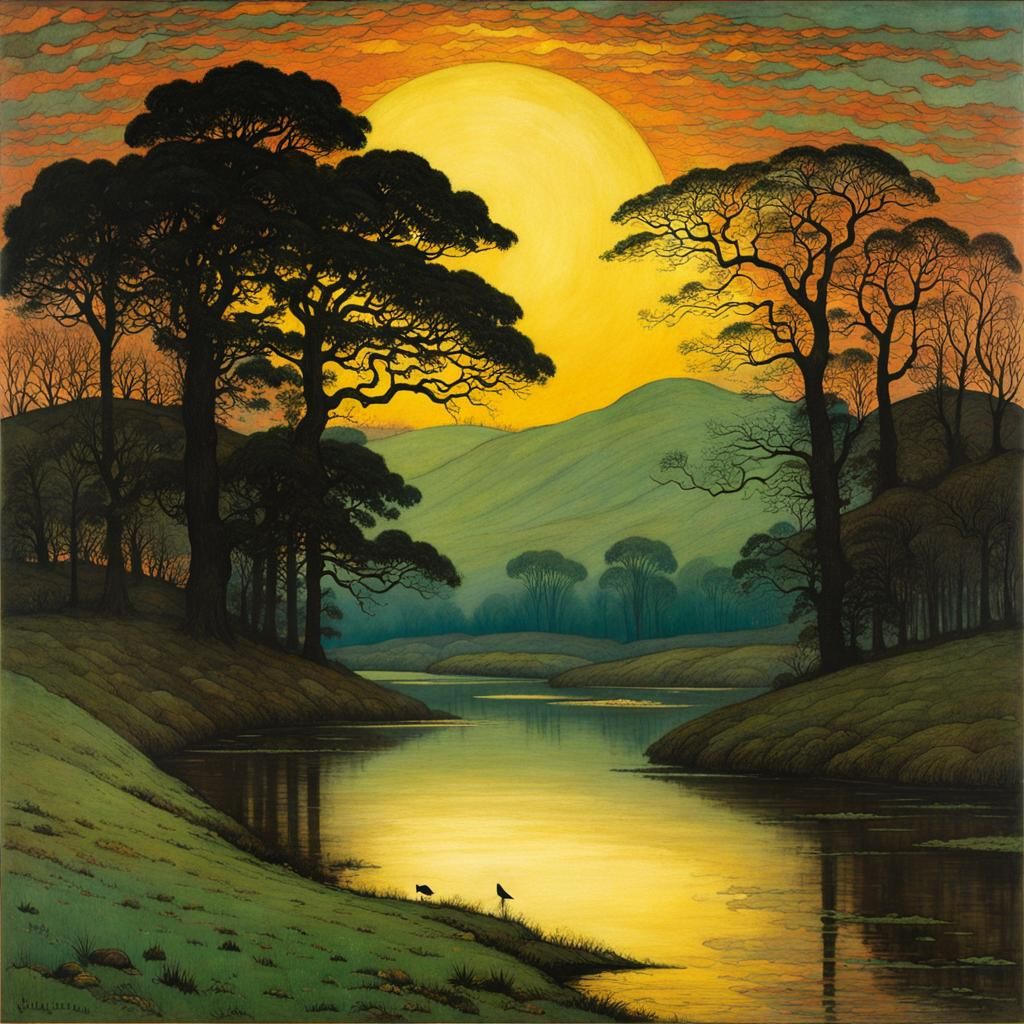 Moody Twilight Landscape in Atmospheric Impressionist Style