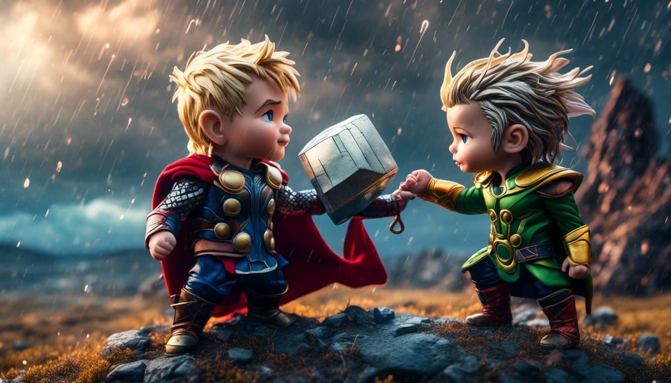 Chibi Thor and Loki Battle for Godhood