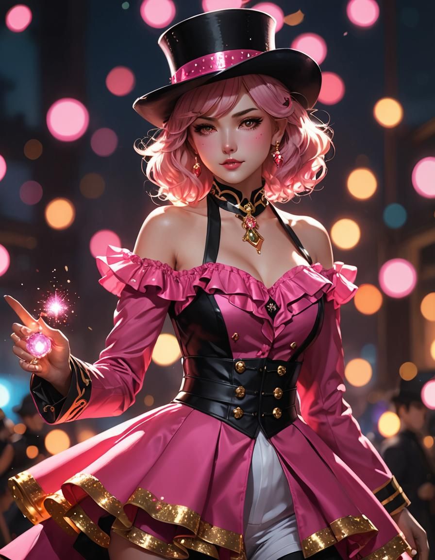 Anime Warrior in Glowing Ringmaster Outfit