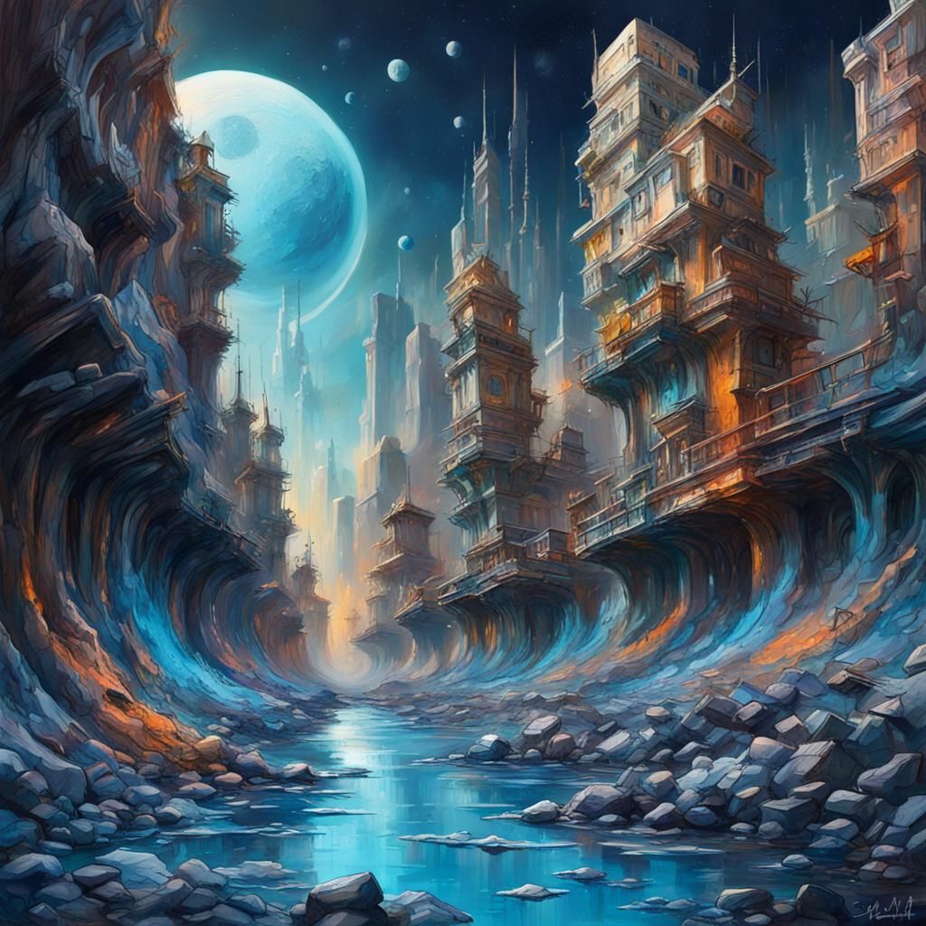 Blue Stone City on Triton in Graffiti Art Style