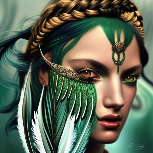 Hippie Portrait with Braids and Feathers