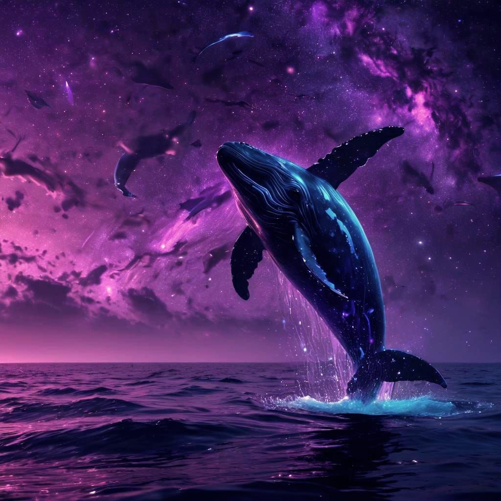 Whales Swim Through a Galaxy Ocean