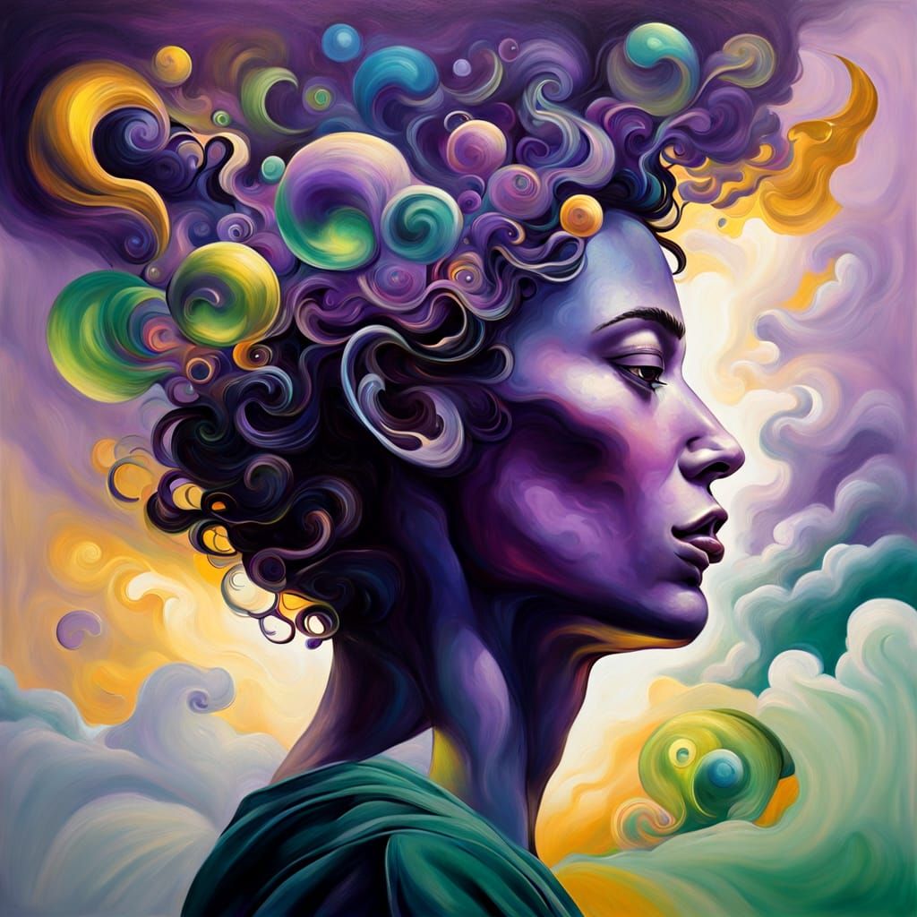 Surreal Head with Twisted Thoughts in Oil Painting