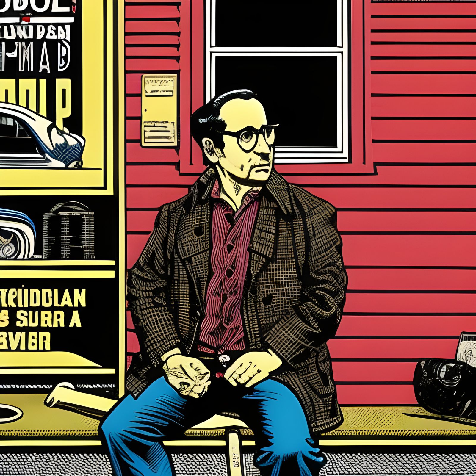 American Scene in Rockwell and Crumb Style