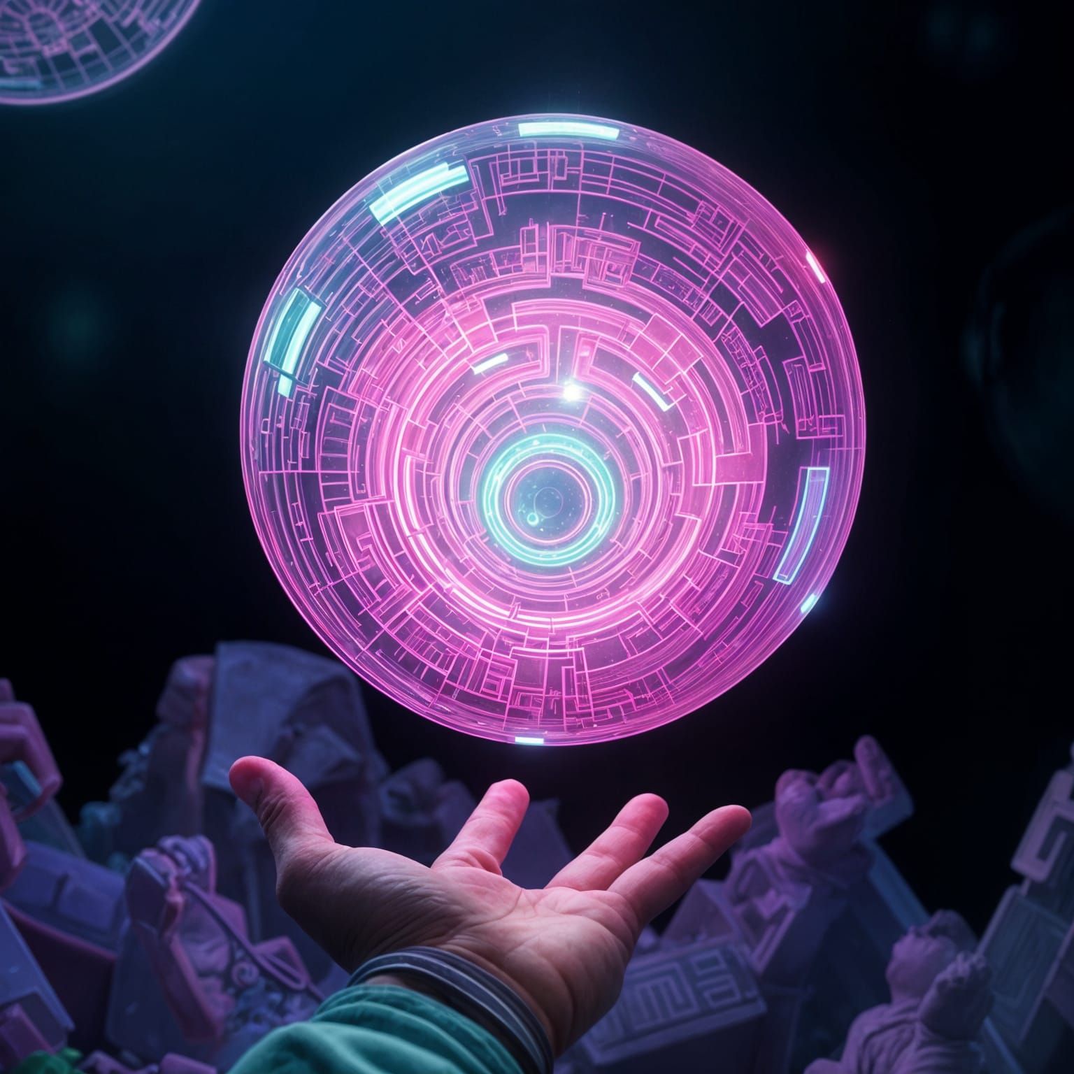 Glowing Neon Maze Orb in Child's Hand