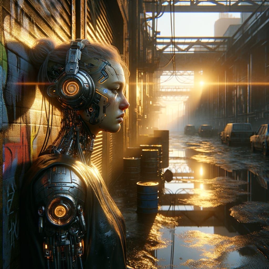 Dystopian AI Art: Decoder in Gritty Alleyway