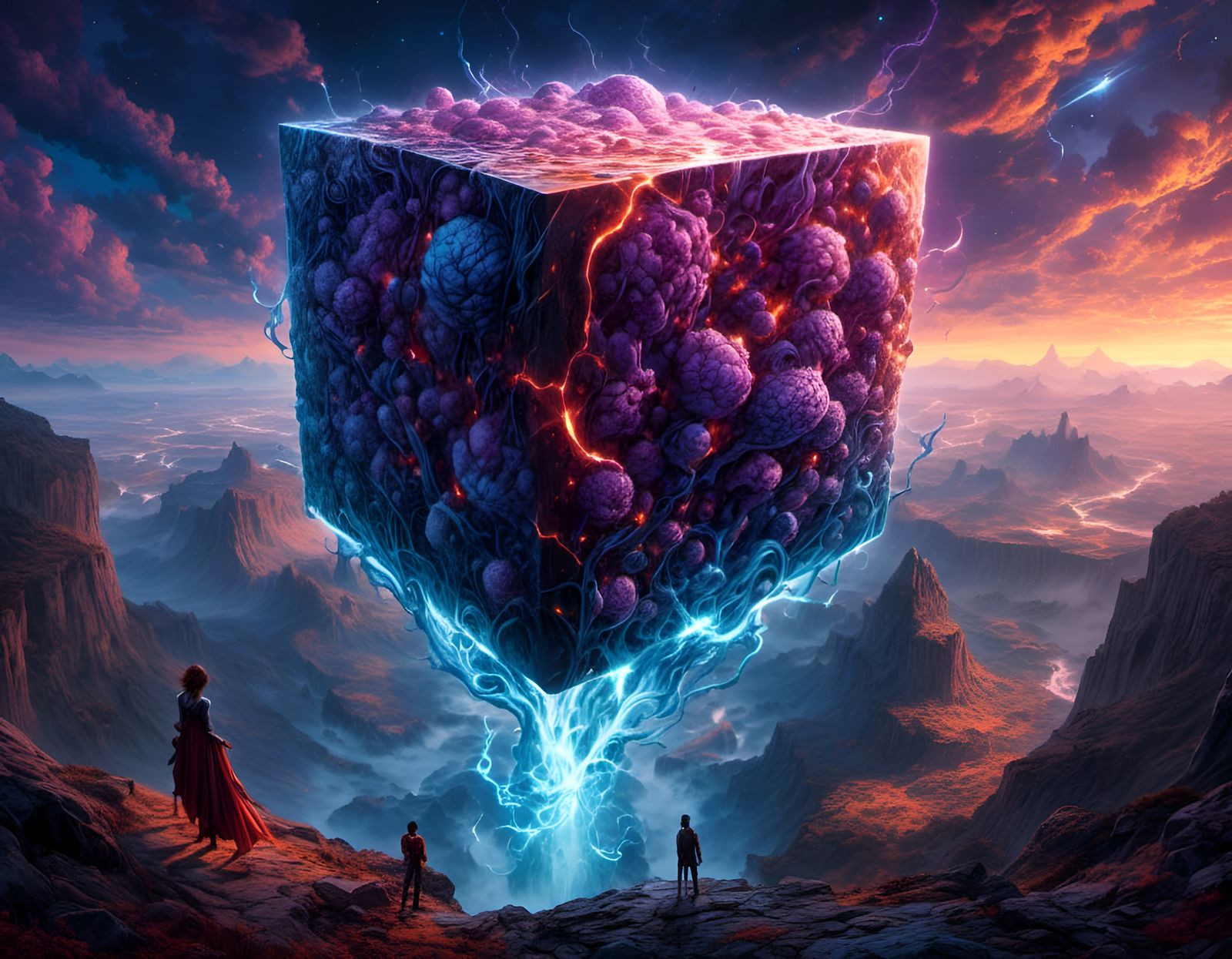 Brain Tissue Cube Above Infernal Abyss