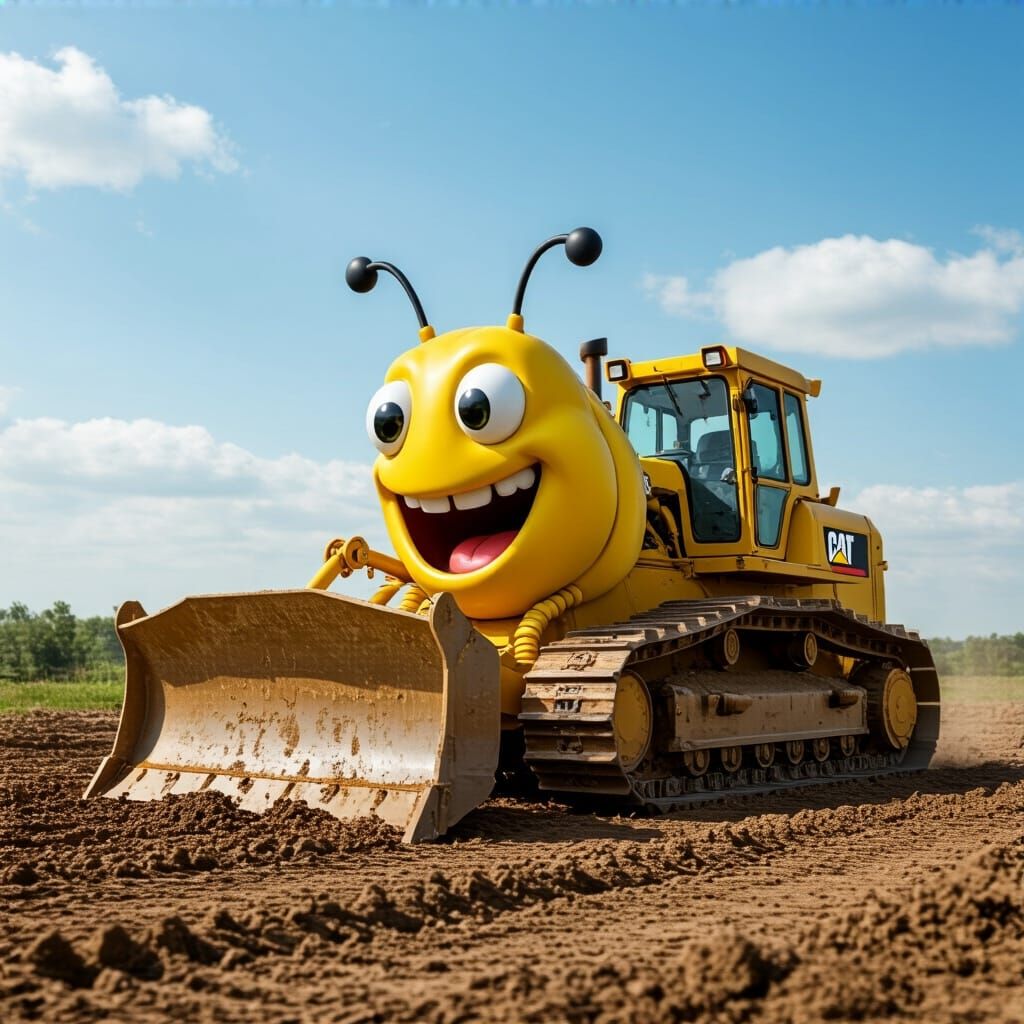 Happy Caterpillar Dozer Pushing Dirt