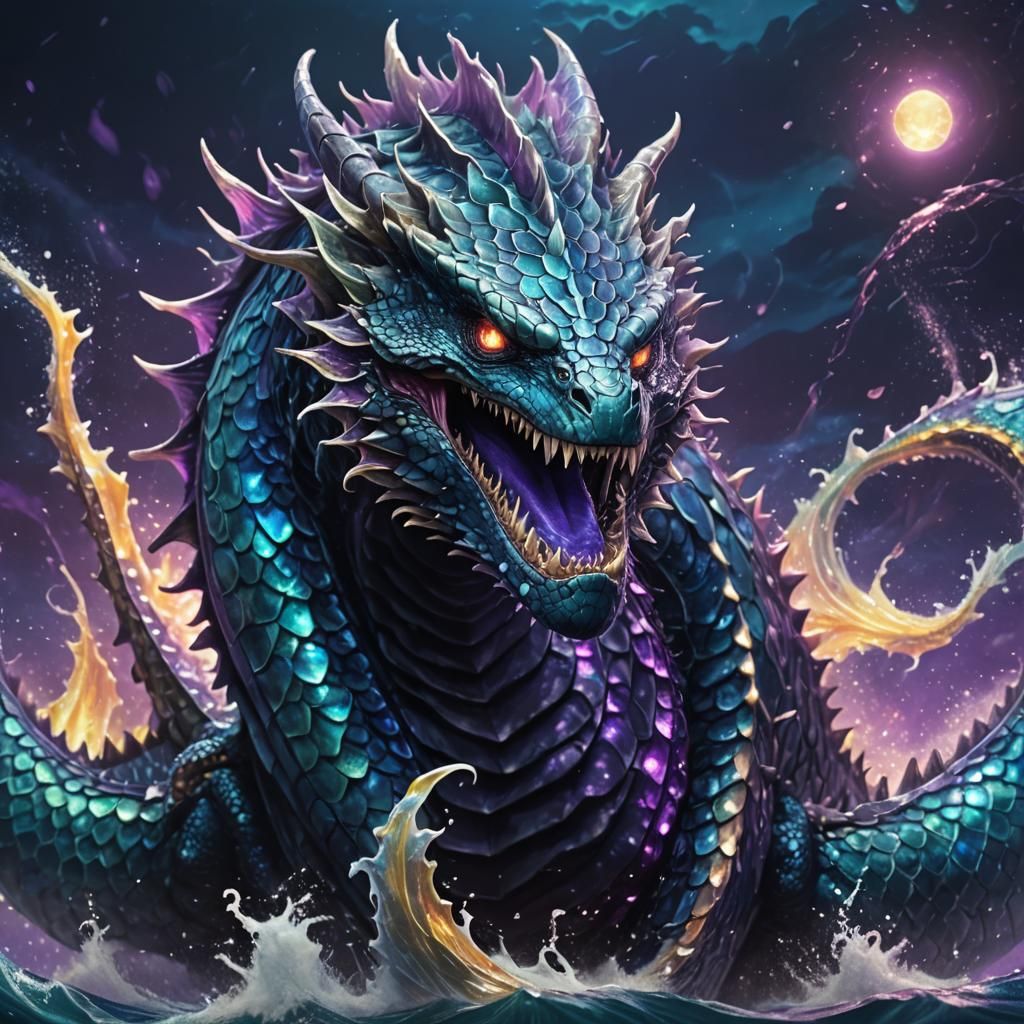 Majestic Bioluminescent Leviathan Breaching Ocean Surface