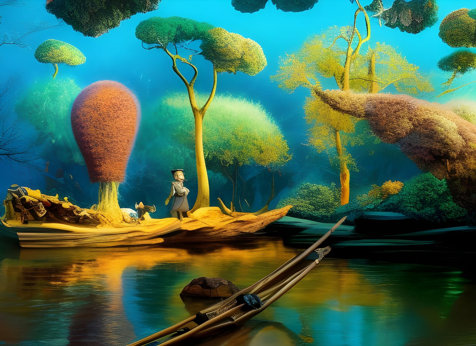 Abstract Tiny People in Dreamy Magical Environment