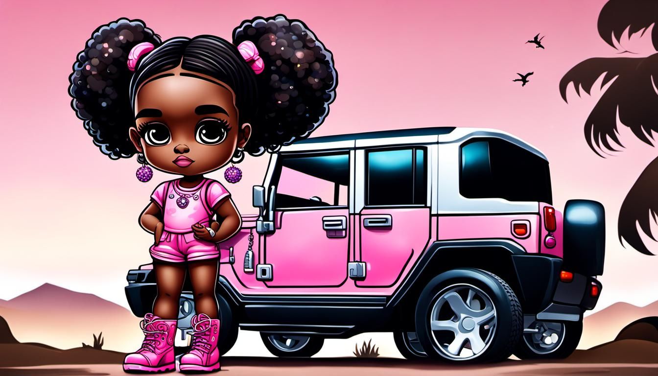 Curvy Chibi Woman with Pink Hummer, 3D Anime Art