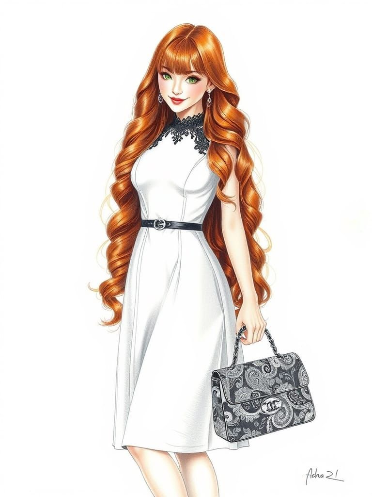 Elegant Japanese Woman in Hyper Realistic Colored Pencil Art