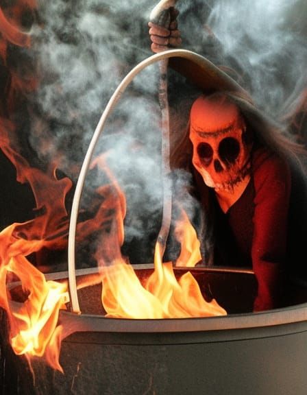 Enchanted Cauldron Bubbling Over Fire