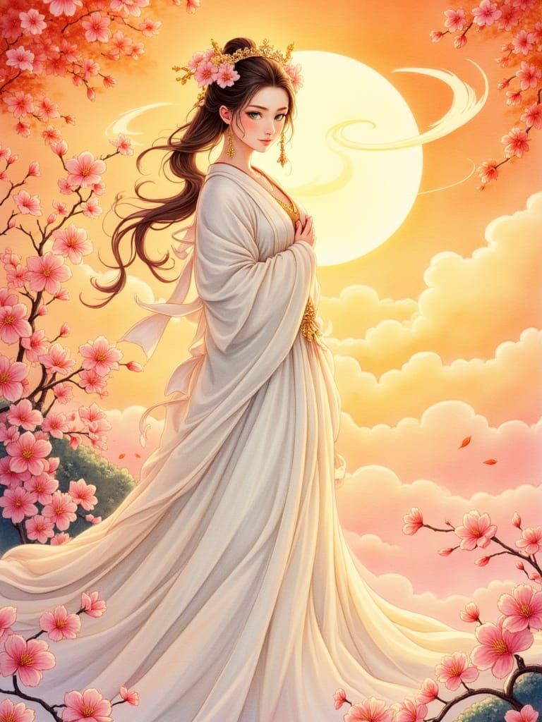 Surreal Goddess Amaterasu in Elegant Heian-Period Attire