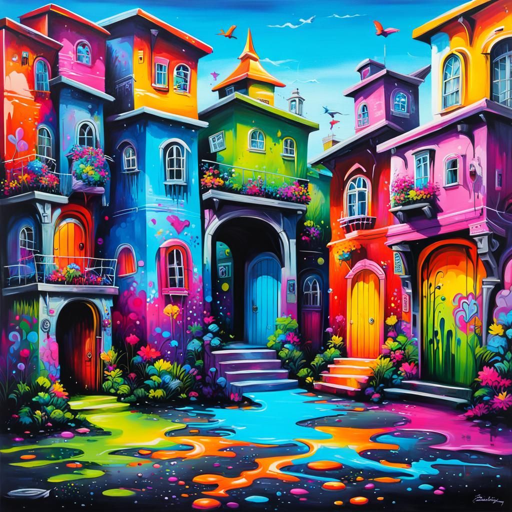 Colorful Graffiti Art of a Fairy Town