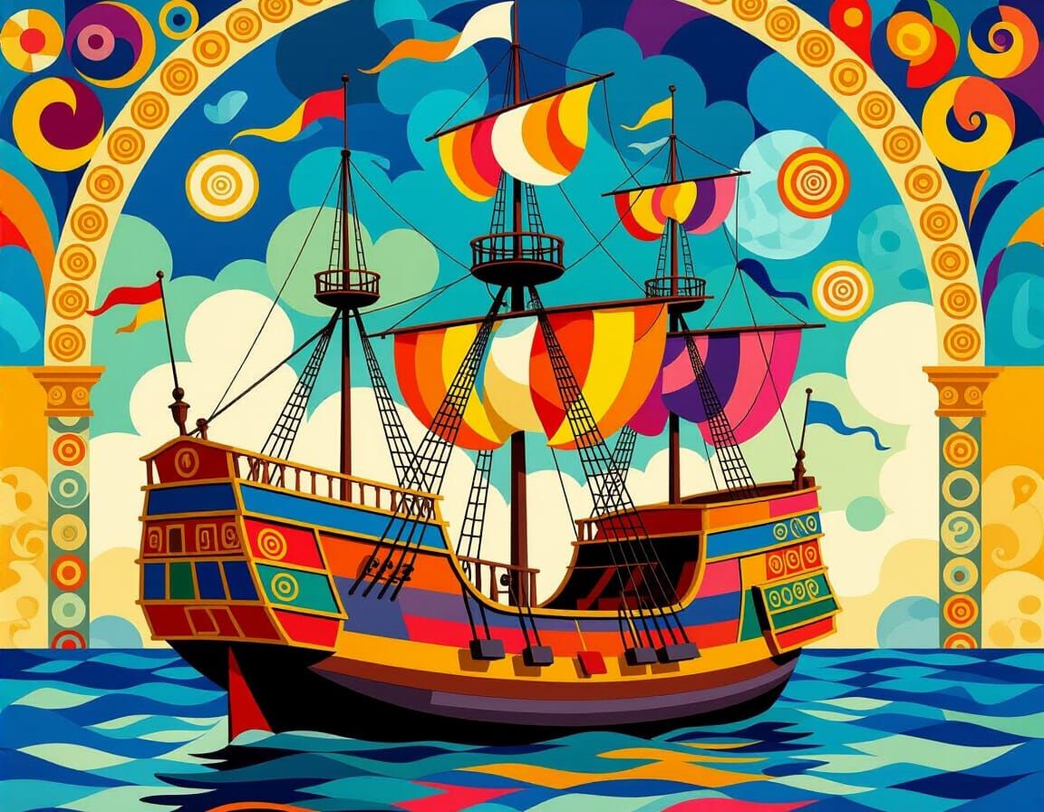 Magnificent Multicolored Galleon in Klimt Style
