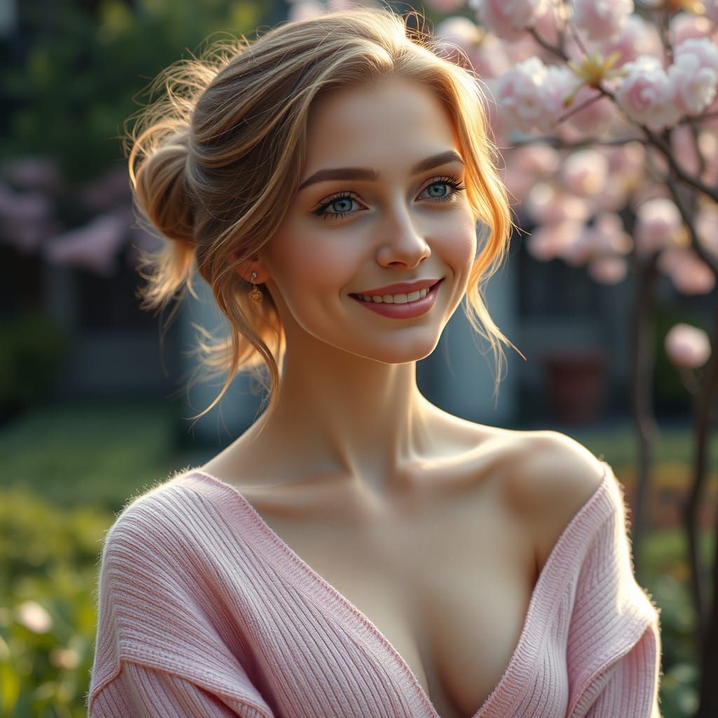 Elegant French Woman in Soft Pastel Hues