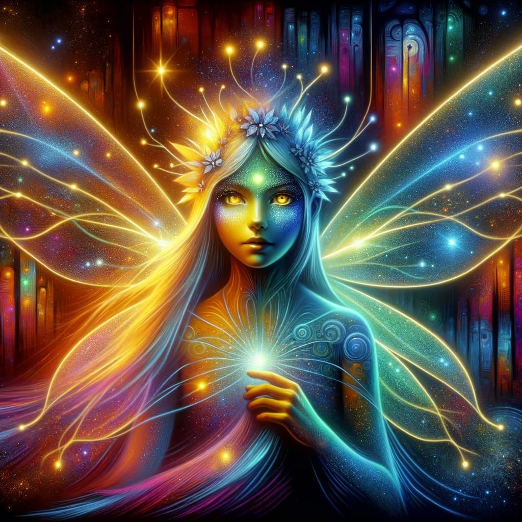 Luminescent Fairy in Mystical Garden at Midnight