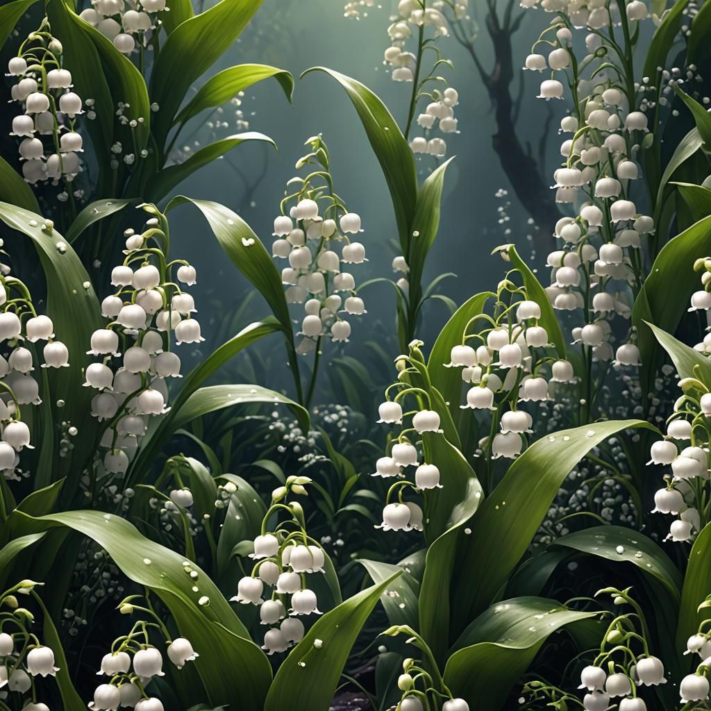 Detailed Matte Painting of Lily of the Valley