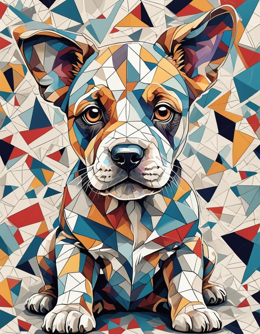 Colorful Geometric Cubism Puppy Illustration