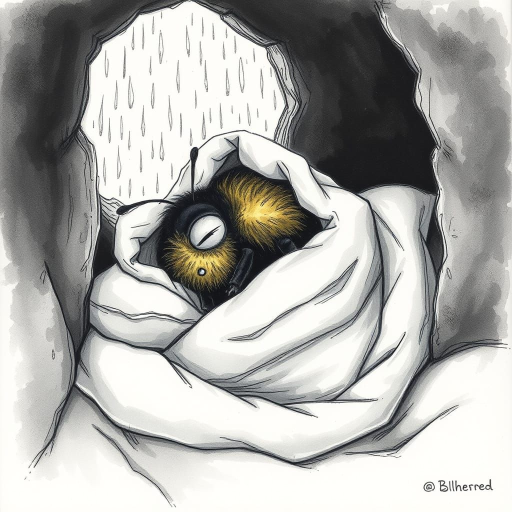 Bumblebee's Rainy Day Nap: Whimsical Illustration
