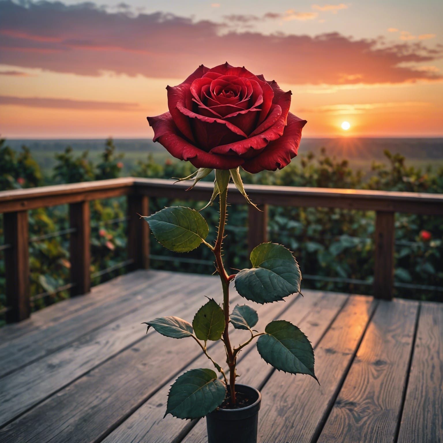 Intertwined Roses at Sunrise in Watercolor Style