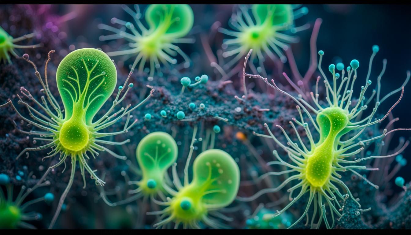 Neon Amoebas: Unicellular Eukaryotes in Sharp Focus