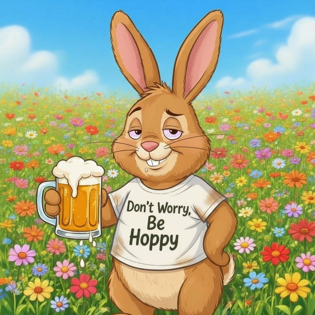 Drunk Rabbit Relaxing in a Field of Flowers