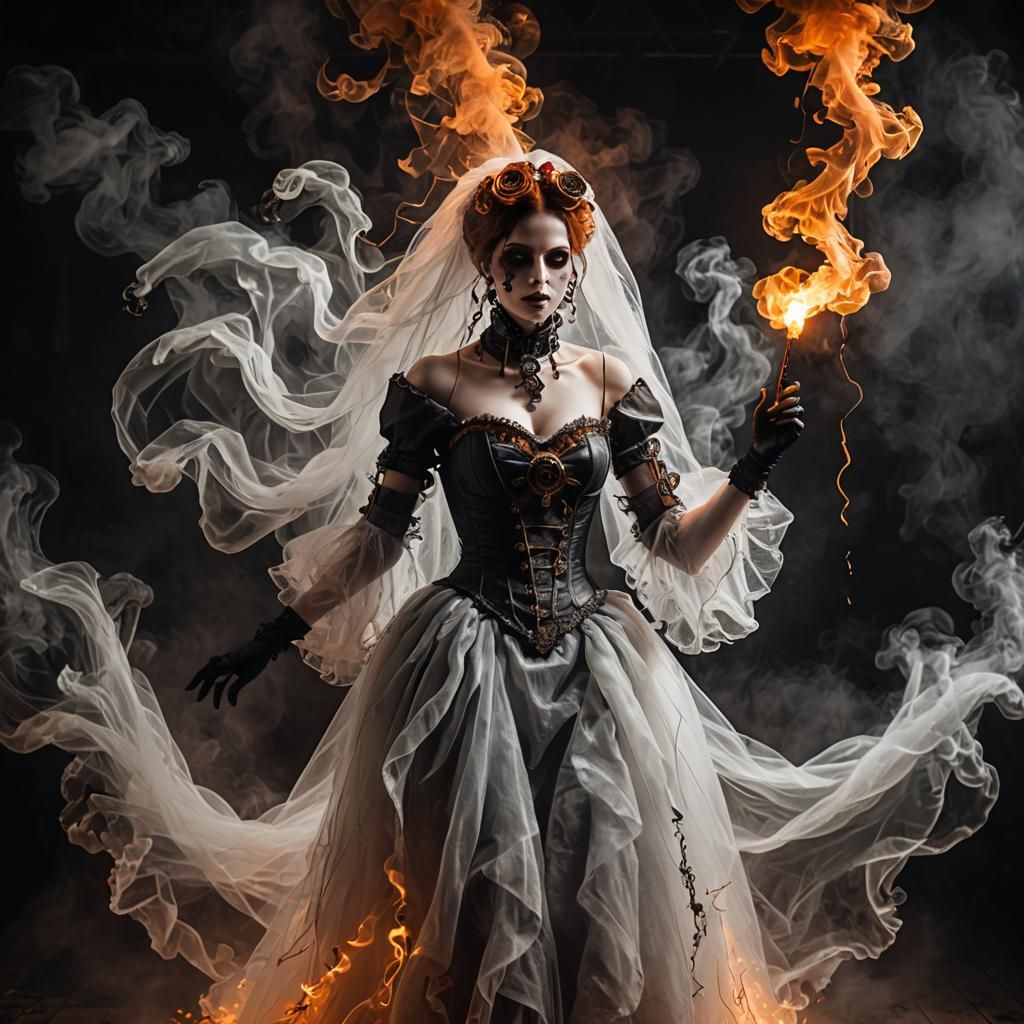 Steampunk Ghost in Fog with Molten Metal