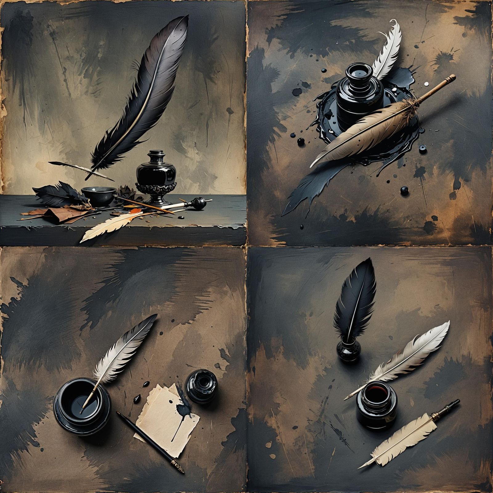 Quill and Inkwell in Abstract Art Style