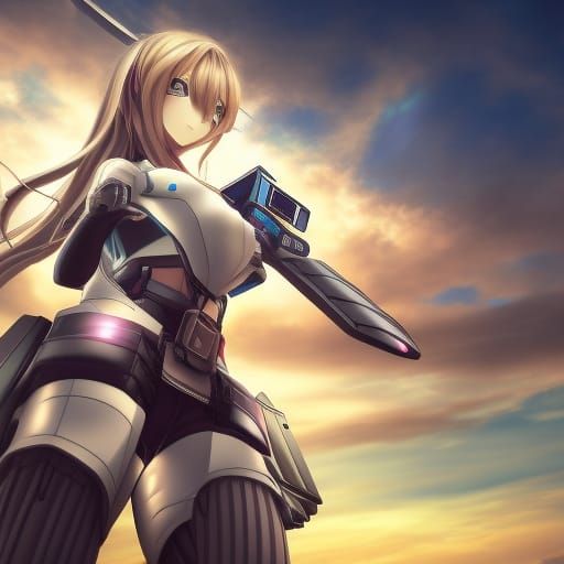 beautiful anime girl in form fitting pilot suit and a transforming vehicle, 4k, Hyper realistic in manga style