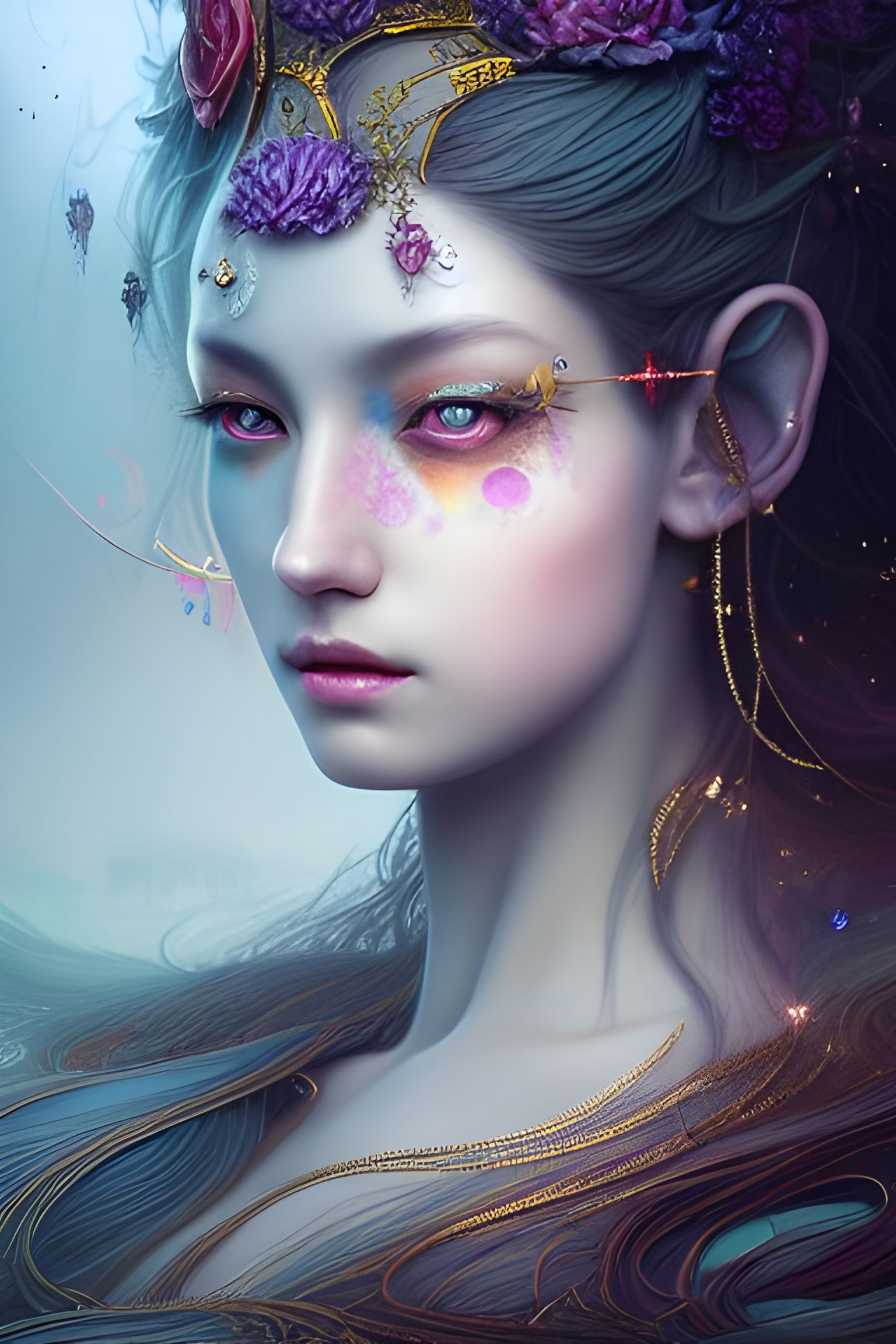 Celestial Half Moon Queen Portrait: Fantasy Art