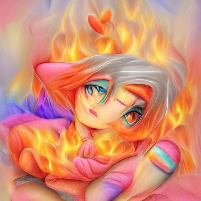 Cute Femboy Character in Pastel Flame Illustration