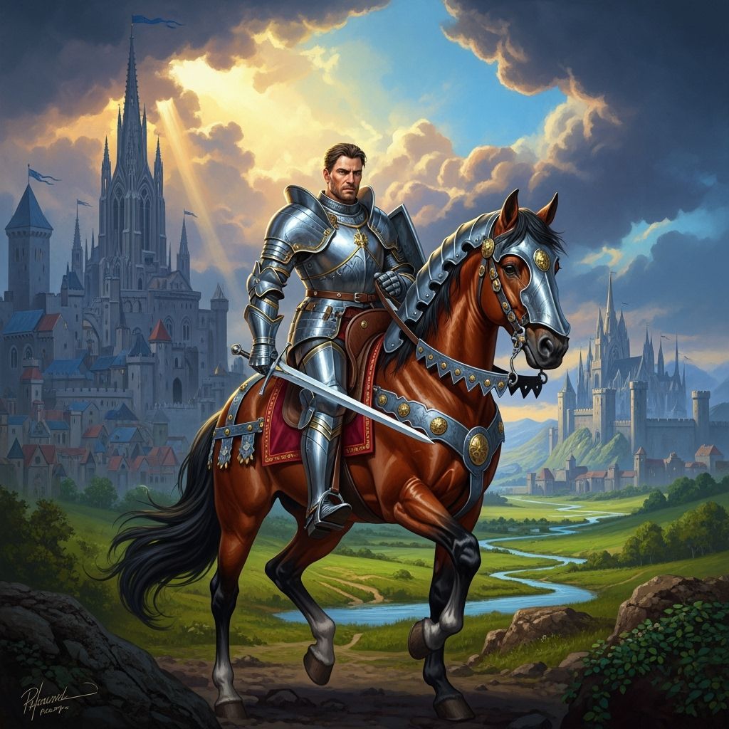 Medieval Knight on Horse in Fantasy Art Style