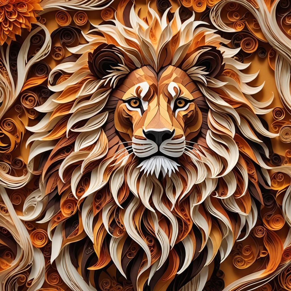 Majestic Paper Lion Portrait in Quilling Style