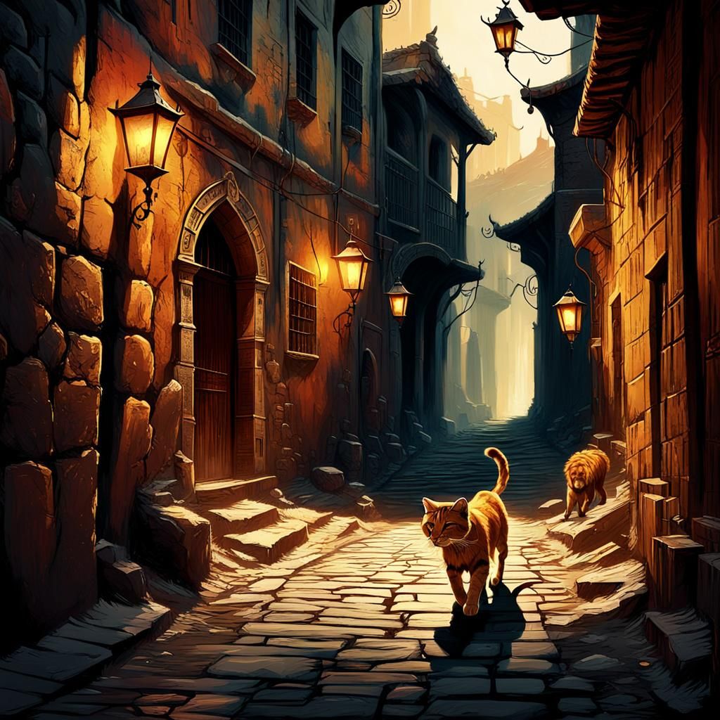 Cat and Lion Shadow: Whimsical Fantasy Concept Art