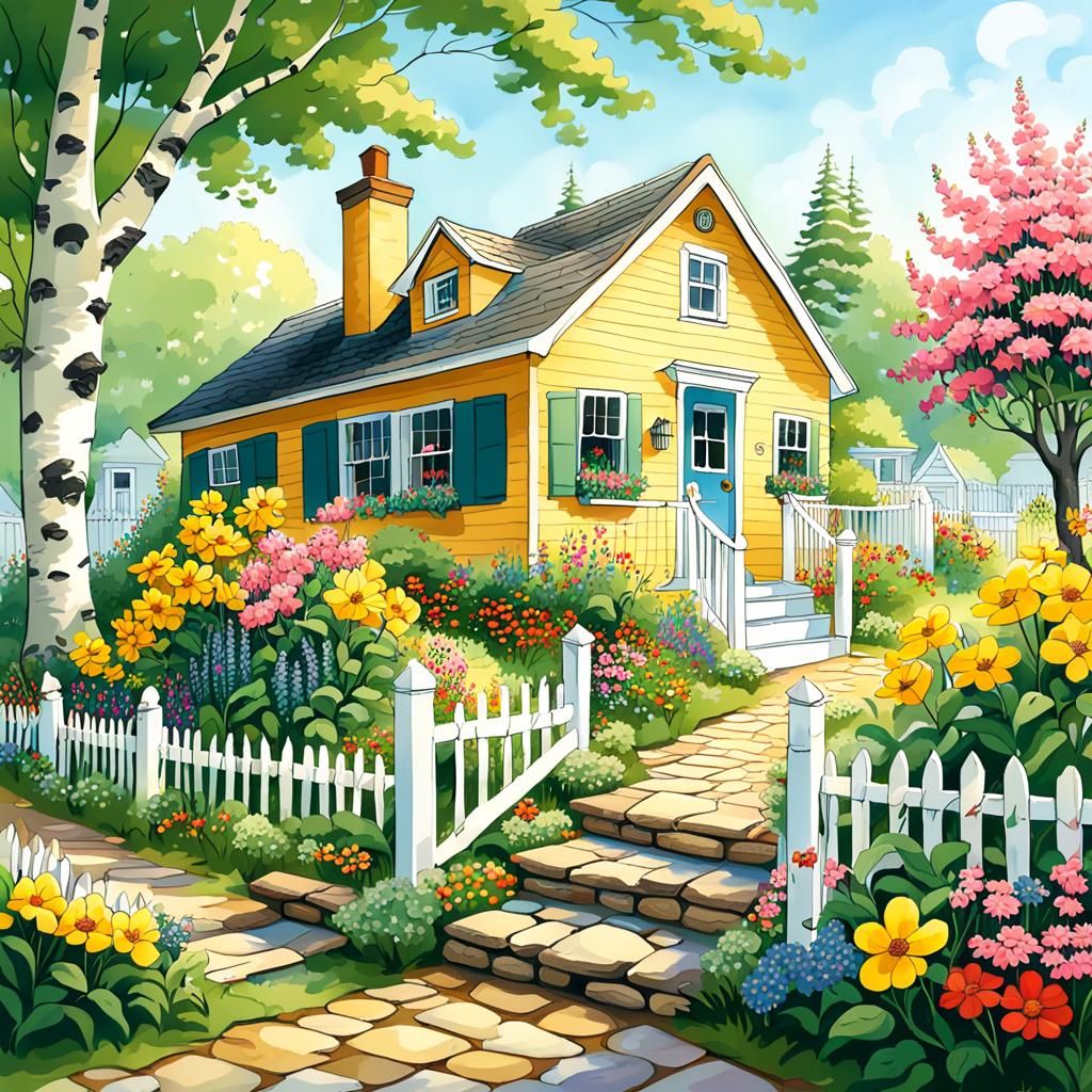 Charming Yellow Cottage with Wildflower Garden