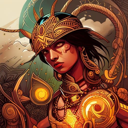 Cybernetic Atlantean Aztec Warrior Digital Painting