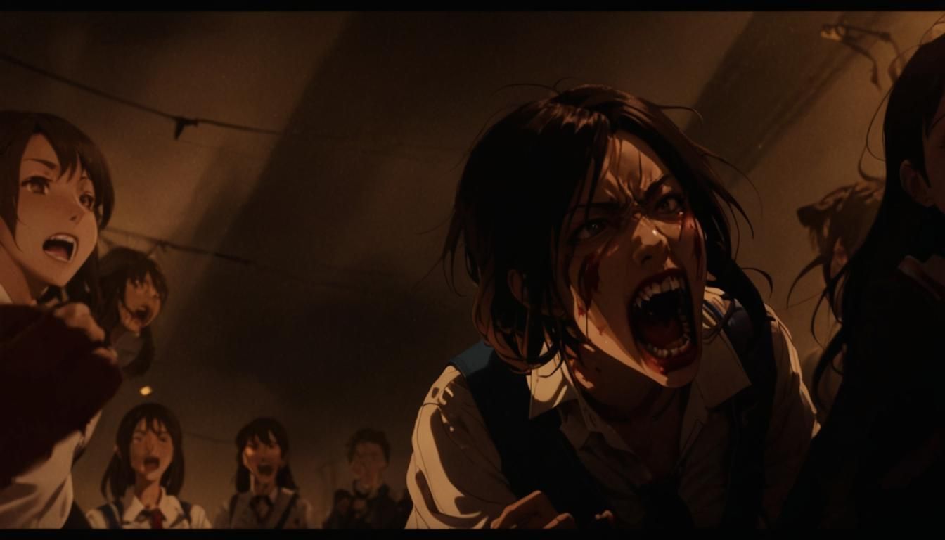 Vampire High School Girls Hissing in Anime Style