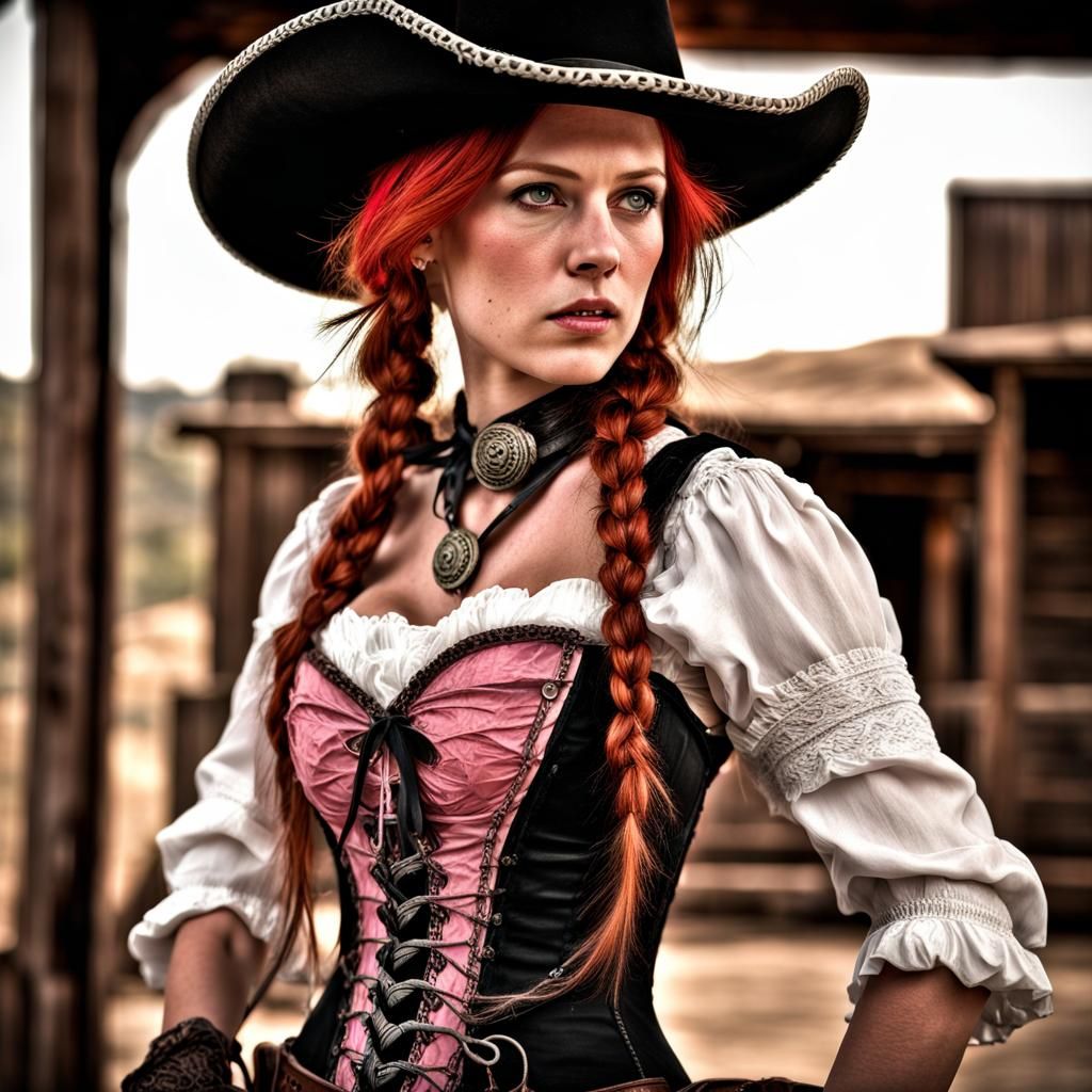 Old West Gunslinger with Red Hair in HDR