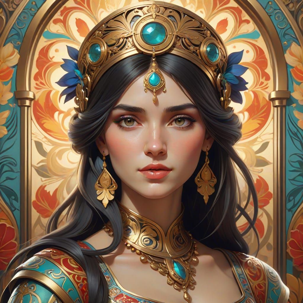 Serbian Goddess in Vibrant Folk Art Style