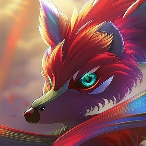 Rainbow Hybrid: Red Panda, Dragon, and Peacock in Anime Art