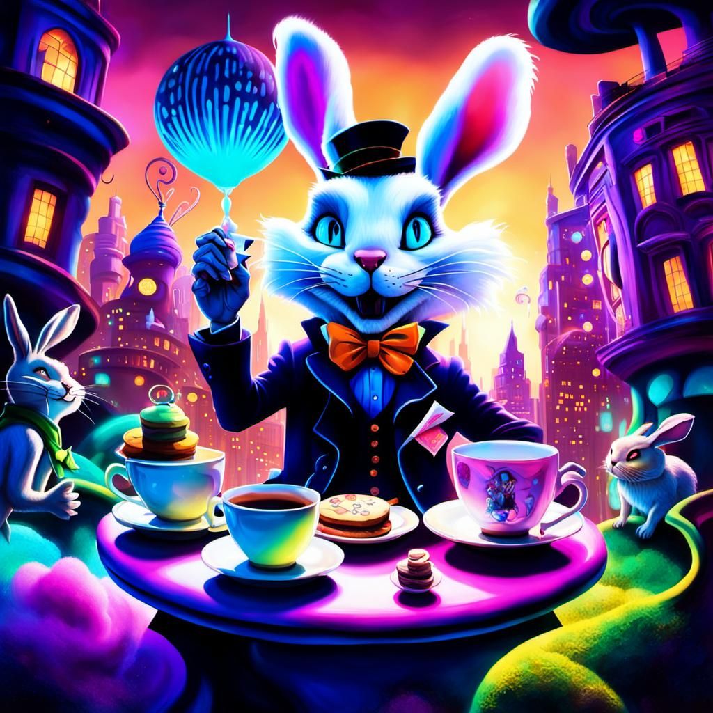 Surreal Cyberpunk Tea Party in Dreamscape