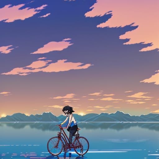 Bike Riding on Water in Anime Style