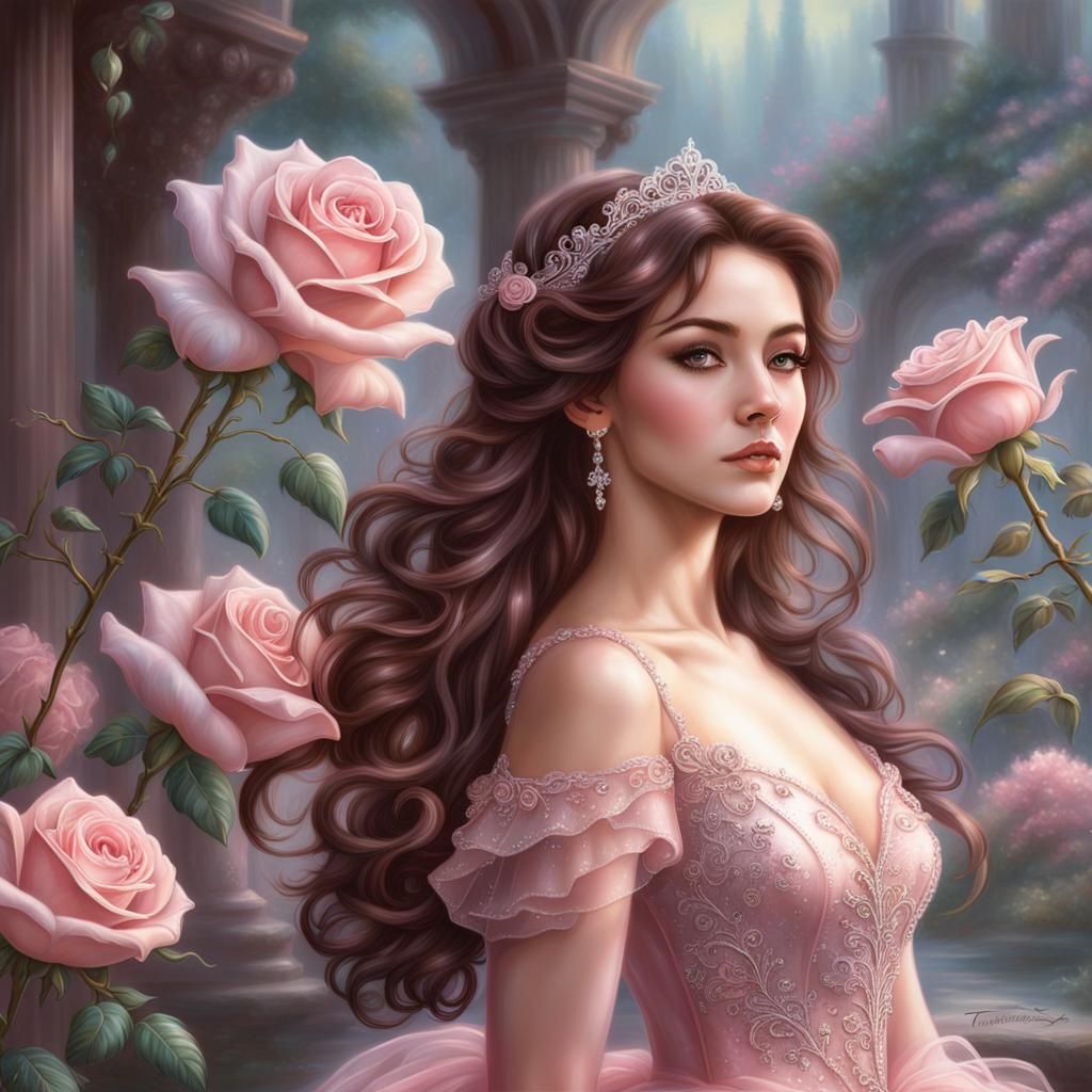 Ethereal Woman in Pink Gown, Luminist Style