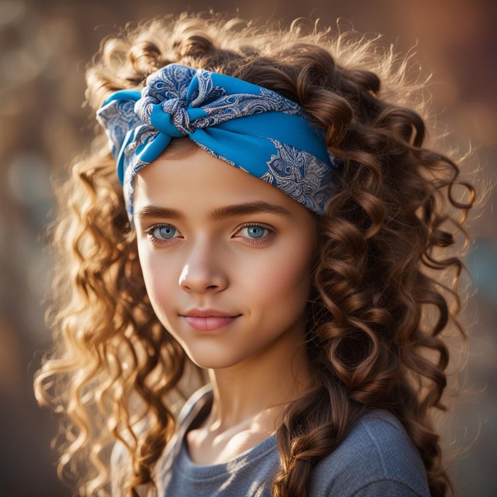 Portrait of a Beautiful Girl with Curly Brown Hair